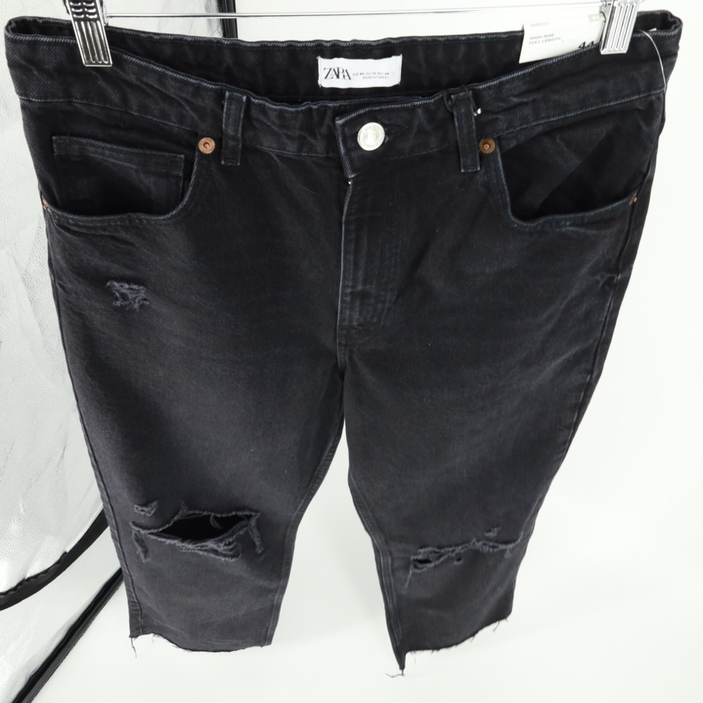 ZARA HIGH RISE FULL LENGTH RAW HEM WIDE LEG DISTRESSED JEANS‎ - Picture 5 of 7